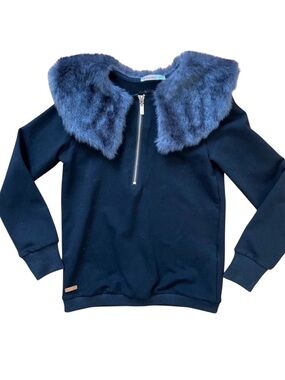 4/$25 KIDICHIC Quarter Zip Top Faux Fur Lapel Collar Girls Sz 10 Black Gray